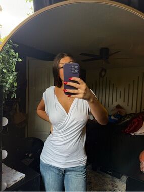 Women's White Draped V-Neck Camisole Top